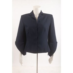 Givenchy Couture Vintage Womens Blazer Jacket Navy Blue Size 42 US 10 Wool Silk